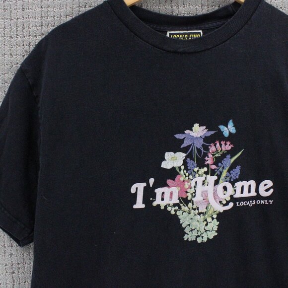 Locals Only Shirt Mens Black Short Sleeve Crewneck Floral Graphic Logo Large L - Picture 2 of 9